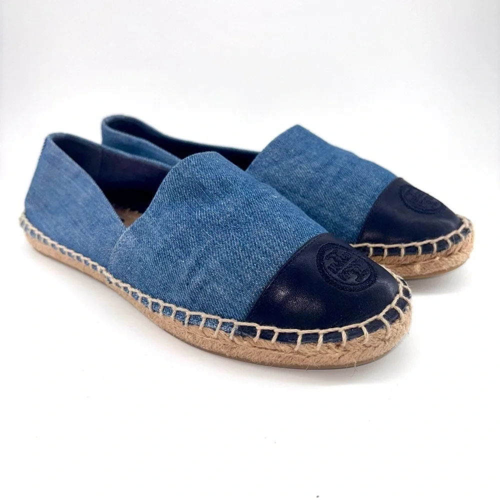 Tory Burch Color-Block Espadrilles in Denim Chambray Navy Leather